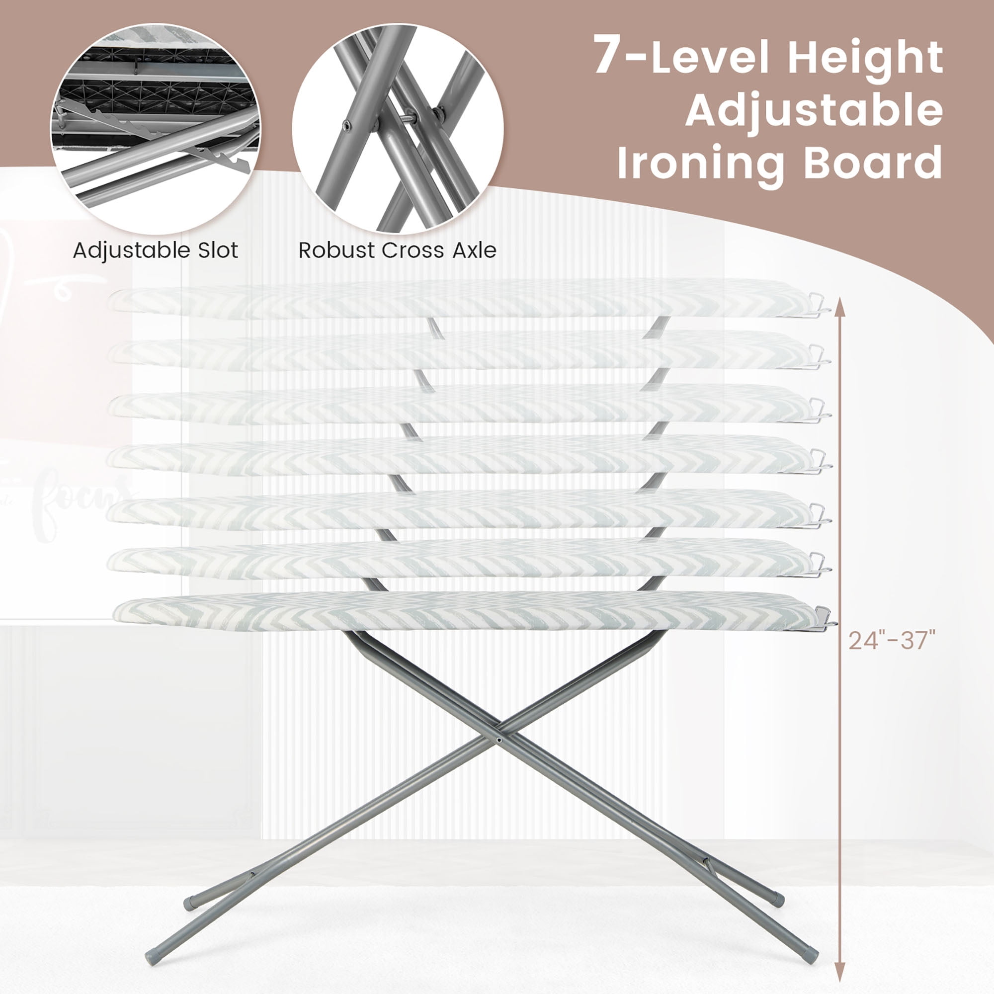 Gymax Portable Full Size Adjustable Folding Ironing Board