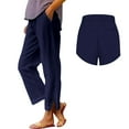 thumbnail image 3 of Women's Linen Blend Side Slit Pants, Straight Leg Cropped Trousers with Back Pocket, Casual Ankle Length Boho Pants for Beach, Vacation, Yoga and Summer Outfits Navy XXXXXL, 3 of 7
