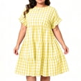 thumbnail image 4 of Guieoi Plus-Size Womens Dresses Plus Size Summer Checkered Pleated Short-Sleeve Round-Neck Casual A-Line Dress with Pockets Yellow XXXXXL, 4 of 9