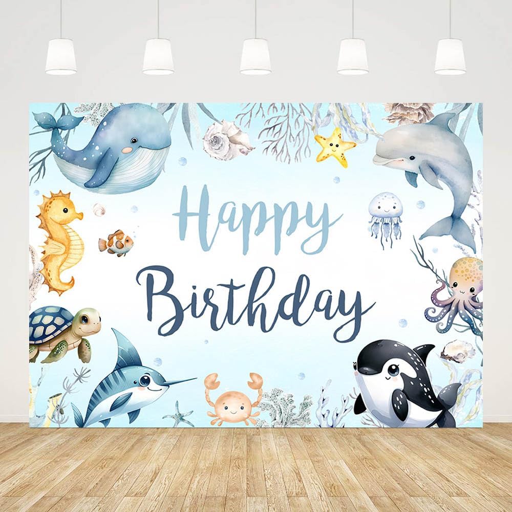 Unterwasser-Geburtstagsbanner – 1,5x0,9 M, Ozean-Motiv, Für Fotohintergrund & Party-Deko