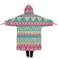 thumbnail image 2 of Oversized Wearable Blanket Hoodie,Pink and Blue Triangle Pattern Sherpa Blanket Hoodie with Super Pockets,Super Warm Fuzzy Pullover for Women & Men, 2 of 6