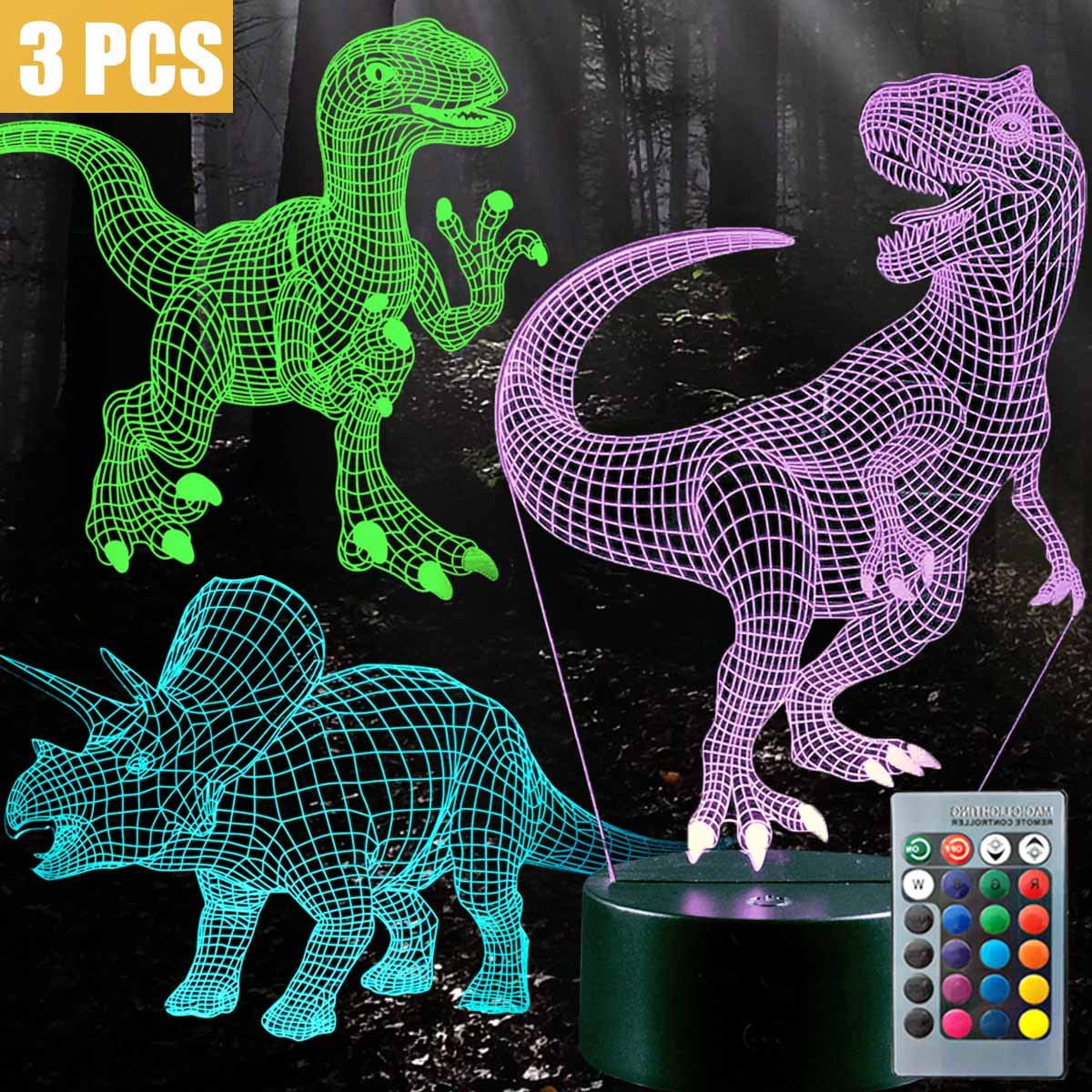 TREX TRICERATOPS COLOUR CHANGING MOOD DINOSAURS PACK OF 3 DINO NIGHT LIGHTS 