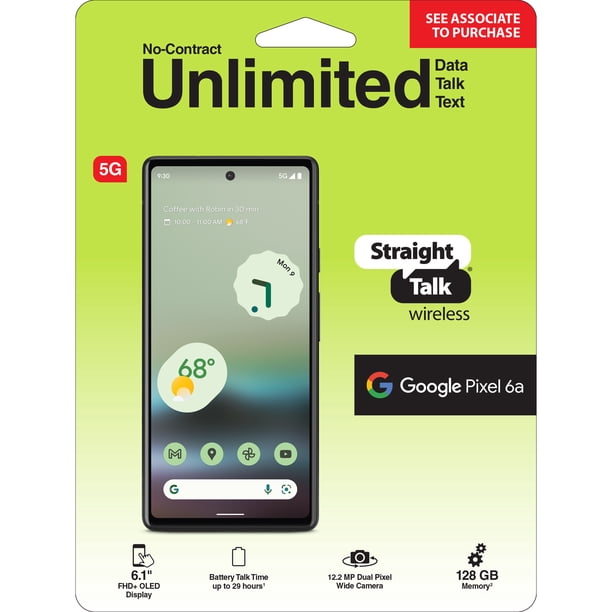 Straight Talk Google Pixel 6A, 128GB, 6GB RAM, Black - Prepaid