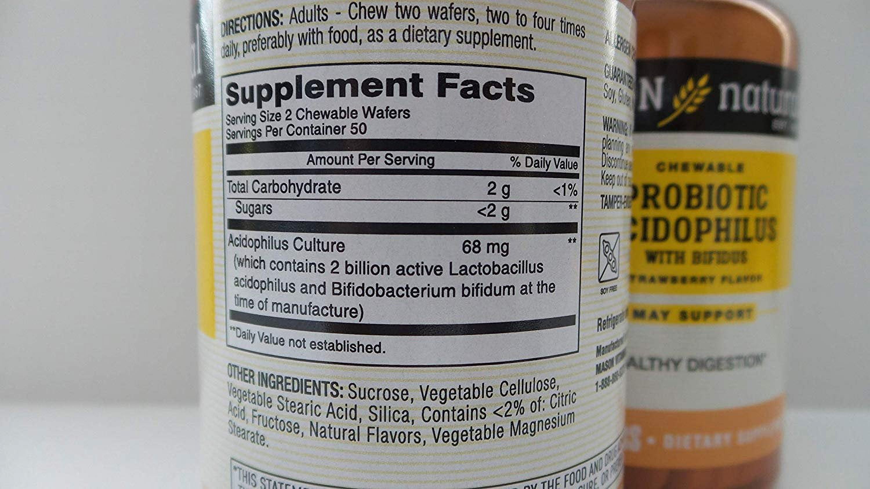 Mason Natural Digestive Aid Supplement w/ Bifidus Strawberry, 100ct, 2-Pack