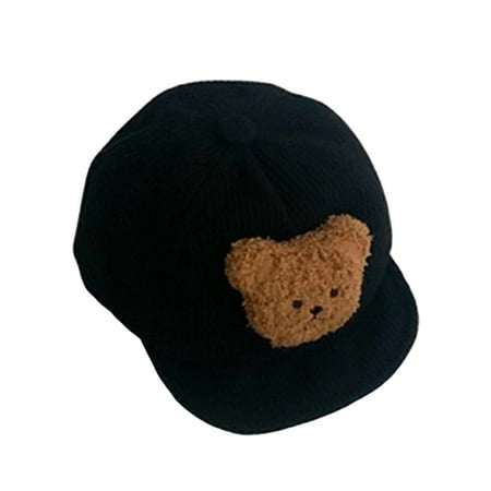 

Genuiskids Baby Baseball Cap Ribbed Plush Bear Patchwork Back Stick-On Sun Hats Toddler Newborn Infant Boys Girls Sun Protection Visor Hats 0-2T