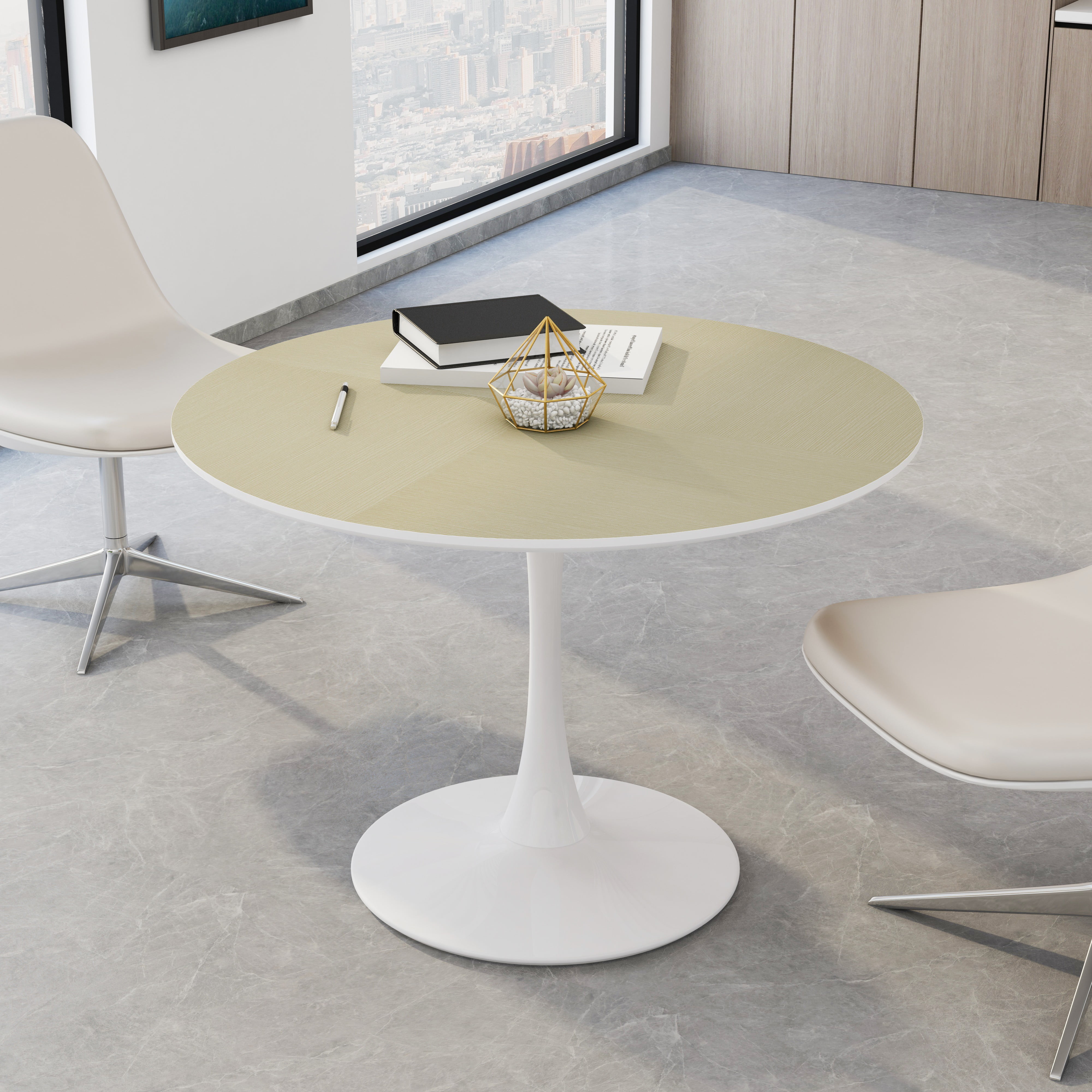 Round Dining Table, 42" Modern Coffee Table with Metal Base, Mid