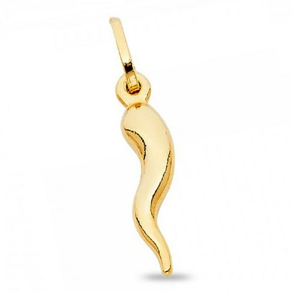 Solid 14k Yellow Gold Italian Horn Pendant Cornicello Charm Polished Classic Design 18 x 8 mm
