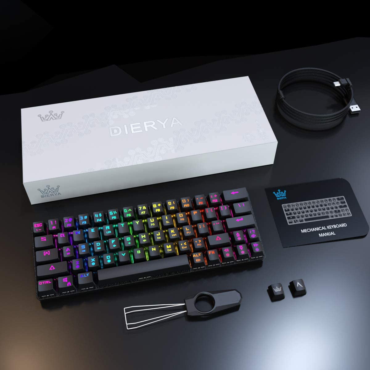 DIERYA RGB Mechanical Keyboard 63 Keys Bluetooth 4.0 LED 60% Backlit Wireless USB Wired Gaming Computer Keyboard for Multi-Device iPhone Android Mobile PC Laptop Brown Switch L-452 