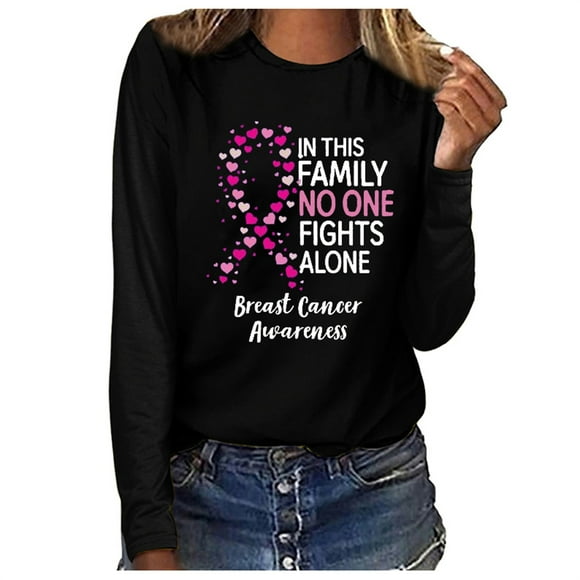 Pisexur Breast Cancer Awareness Shirt for Women Sunflower Ribbon Faith Hope Love Graphic Tees Long Sleeve T Shirts Tops