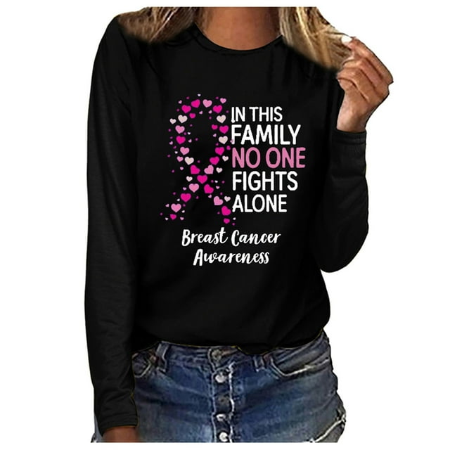 Fridja Haut Femme Cancer du Sein Décontracté Manches Longues Col Rond Chandail en Molleton Pull Blouse