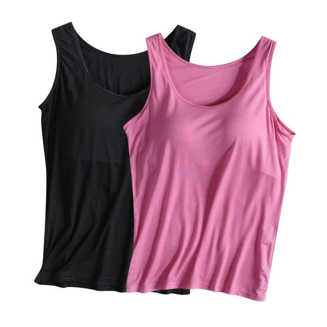 Timegard 2 Pcs Débardeurs pour Femmes avec Soutien-Gorge Intégré Grande Taille Col Rond Doux Sans Manches Pyjamas Vêtements de Détente