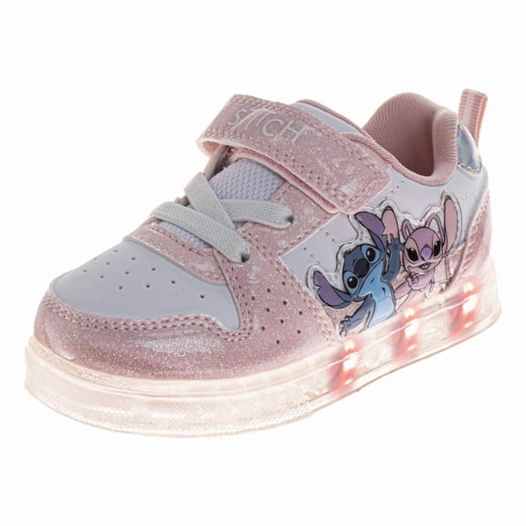Disney Stitch Design Sneakers Girls, Cute Alien Casual Style Comfortable Fit Durable Tread Easy Wear (Toddler Big Kid), Pink White, Size: 6