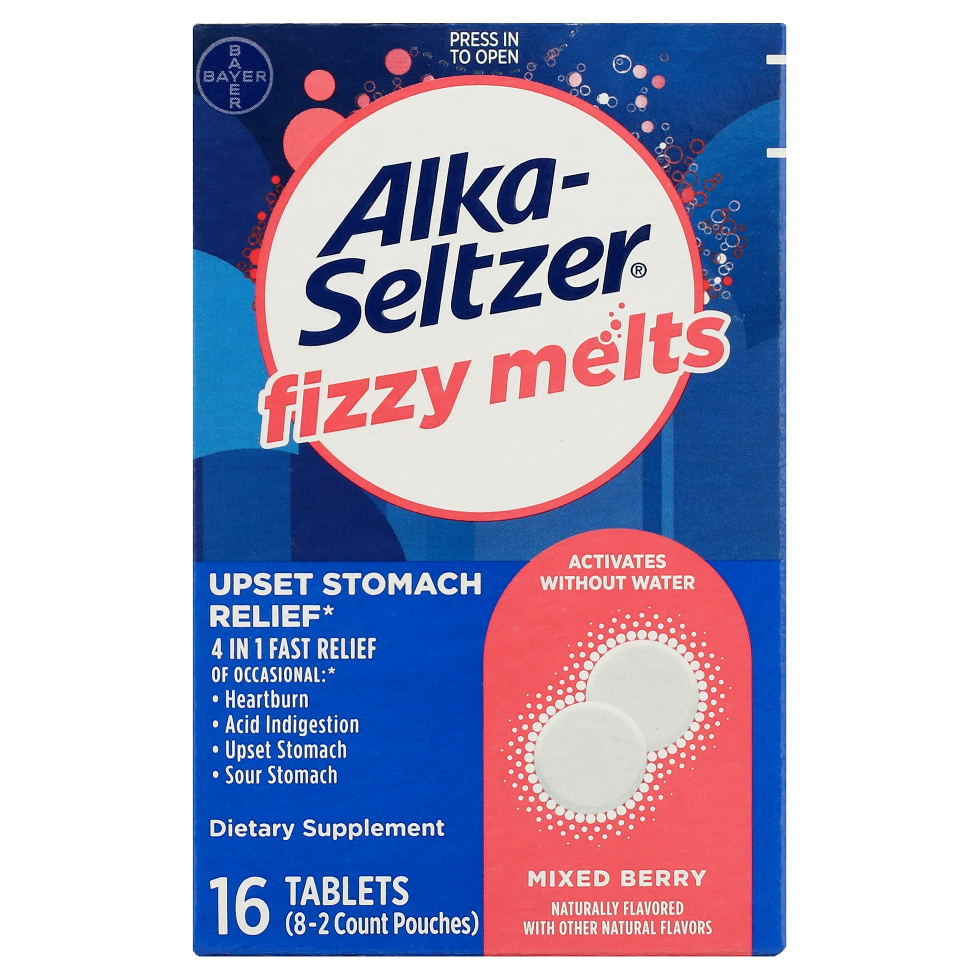 Alka-Seltzer Fizzy Melts Dietary Supplement Antacid Mixed Berry Flavor, 16 Count