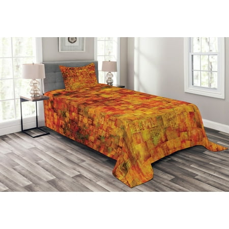 Burnt Orange Bedspread Set Vintage Mosaic Background Quadratic
