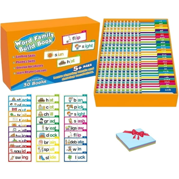 30 Read and Rhyme Flip Books, Word Family Flipbooks, Phonics Reading Flip Book, Vocabulary Flash Cards (1set)