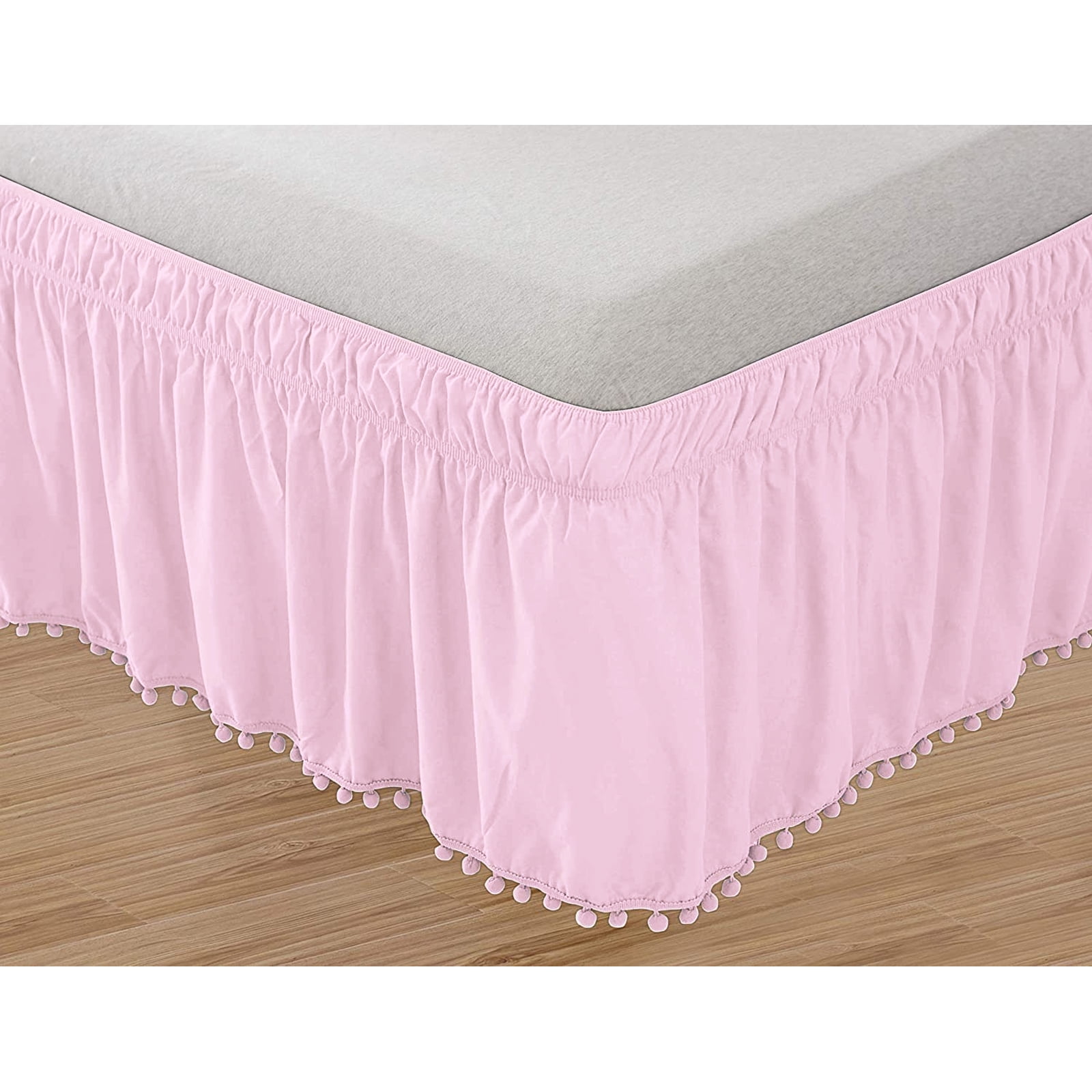 Queen Bed Skirt Wrap Around Bed Skirt Pom Pom Fringe Bed Skirt 16 inch