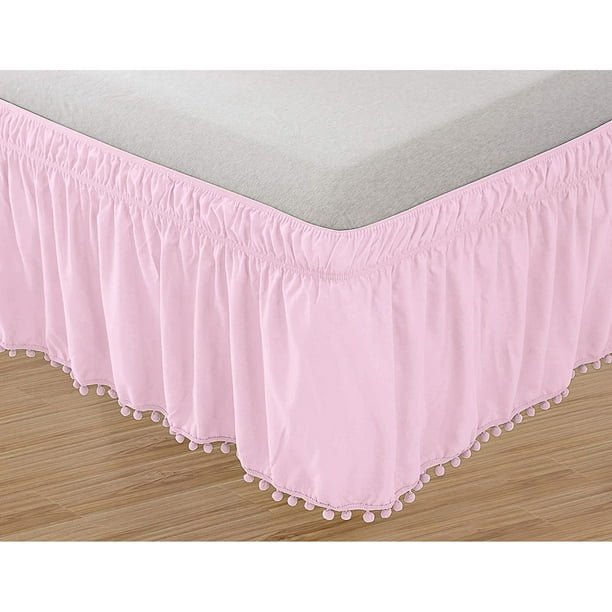 Queen Bed Skirt Wrap Around Bed Skirt Pom Pom Fringe Bed Skirt 16 inch