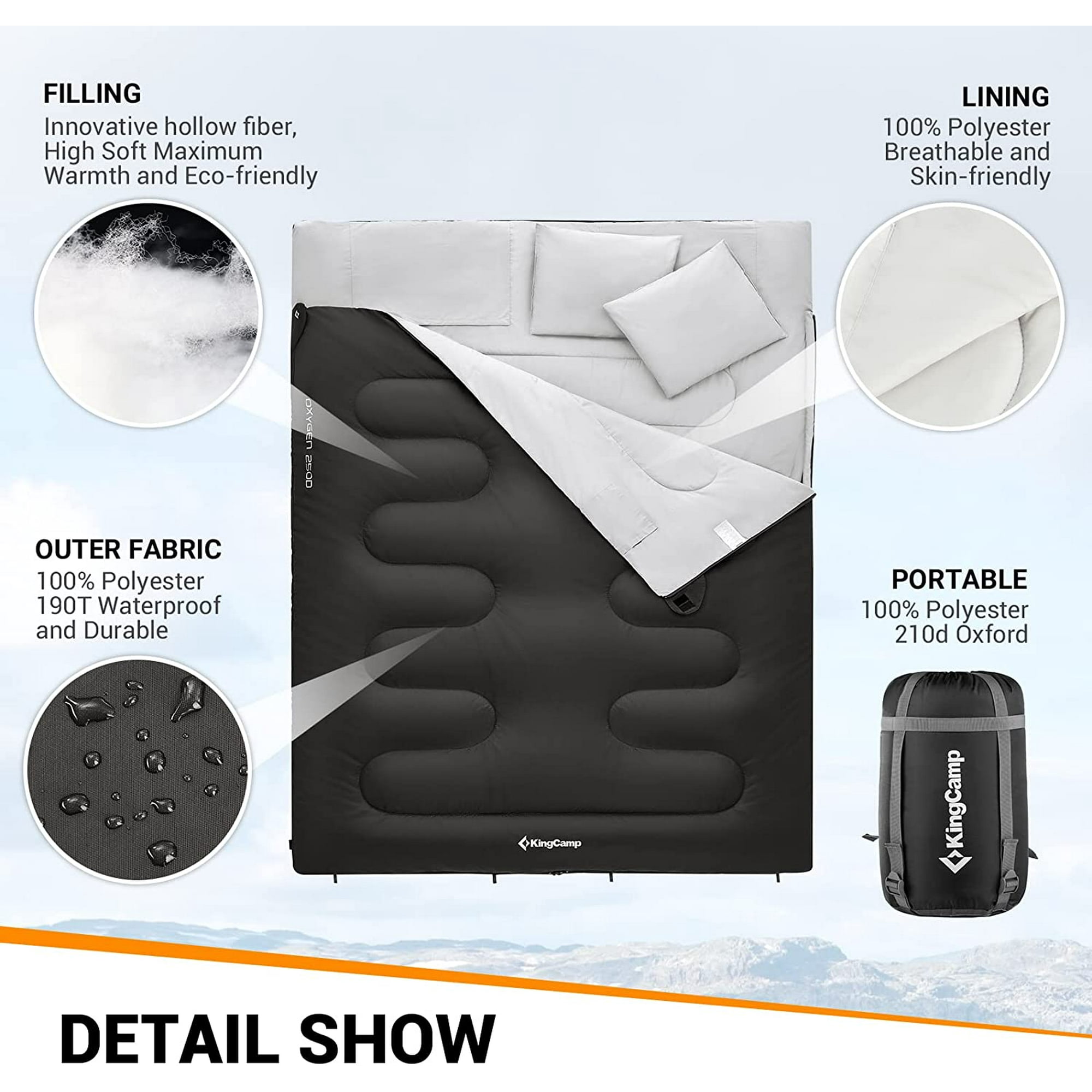 Photo 1 of 


Visit the KingCamp Store
KingCamp Double Sleeping Bag 20 Degrees Sleeping Bag Lightweight 2 Person Sleeping Bags for Adults 87”x59” Black