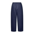 thumbnail image 4 of TRUBKH Linen Pants Women Pull On Bottoms Paperbag Pant Pull On Pants for Women Tall Sweatpants for Women Resort Trouser with Pocket Palazzo Pants Side Snap Button Sweatpants Flowy Gauze Dark Blue 2XL, 4 of 4