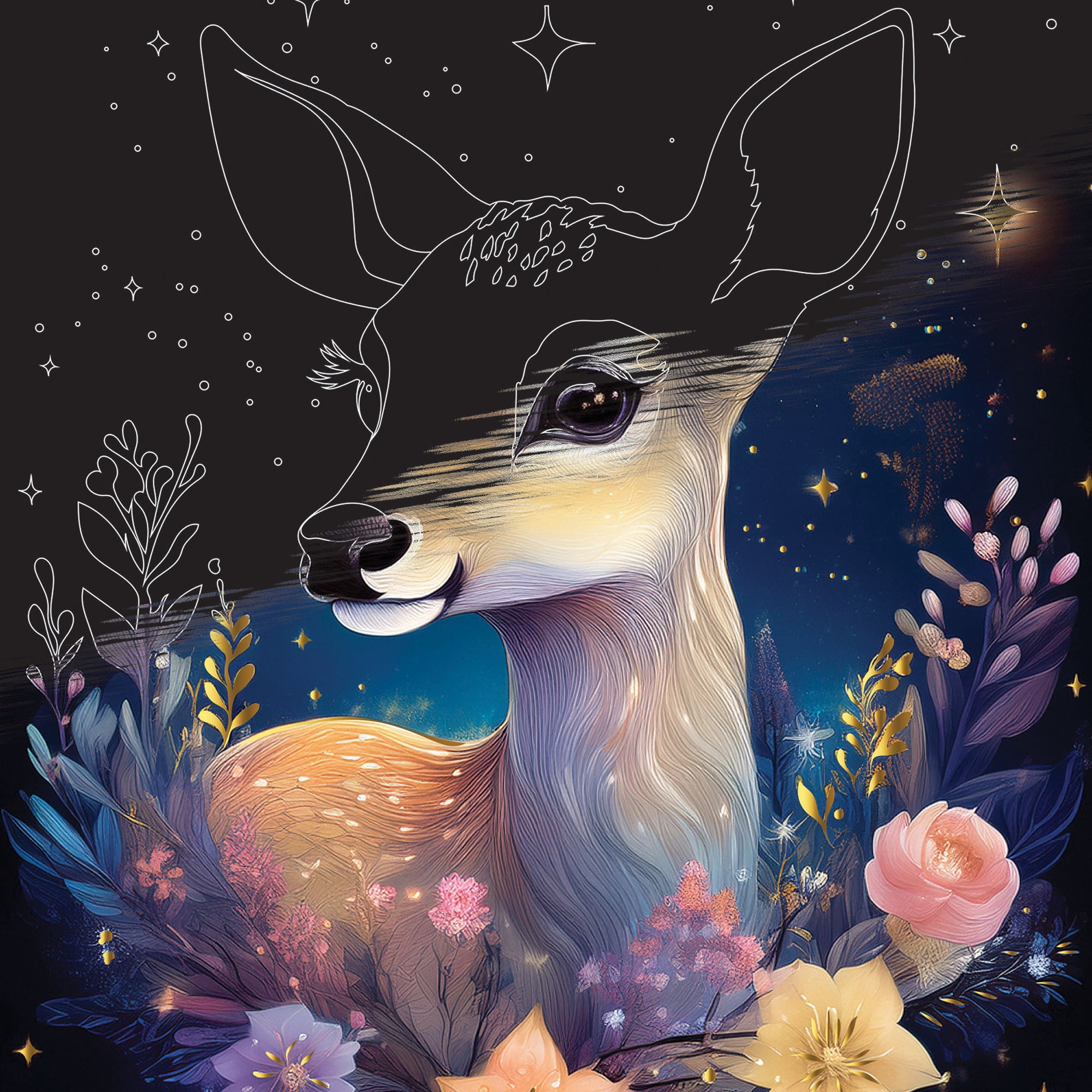 Brea Reese: Scratch Art Paper Pad - Moonlit Creatures - 5 Nature Designs, Metallic Foil, Dual-Tip Stylus & Brush, Easy-to-Frame 9x12 Pgs, Adult Craft
