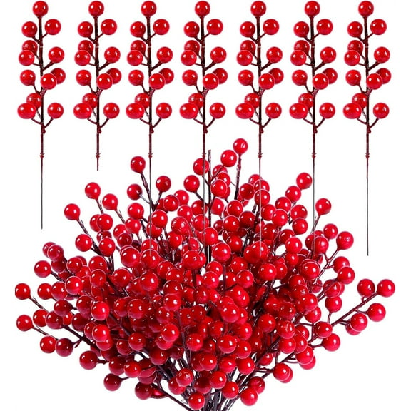 40 Pack 8.66" Artificial Red Berry Stems Christmas Decorations, Red Berry Picks Holly Berries Branches,Christmas Artificial Berry Picks for Christmas Tree Ornaments DIY Wreath Crafts