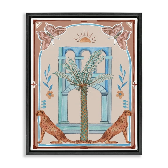 Stupell Industries Traditional Tropics Architecture Animals & Insects Painting Black Floater Framed Canvas Art Print Wall Art, 17 x 21