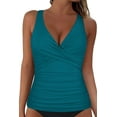 thumbnail image 5 of Firpearl Women Underwire Bathing Suit Top Wrap Twist V Neck Swimsuits Ruched Slimming Tankini Top Blue Coral US16, 5 of 7