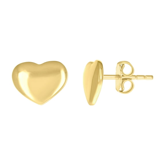 10kt Real Yellow Gold Womens Puffed Heart Stud Earrings