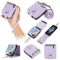 Dteck Zipper Wallet Purse for Samsung Galaxy Z Flip 5 5G Crossbody Case with Credit Card Holder Strap Lanyard Women Kickstand Flip Leather, Purple