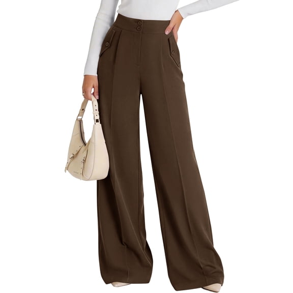 PRETTYGARDEN Women's Wide Leg Work Dress Pants Trousers | Palazzo Pant with Pockets, Lightweight Flowy, High Elastic Waistband, Office Wear, Business Casual Outfits, Fashion Clothing