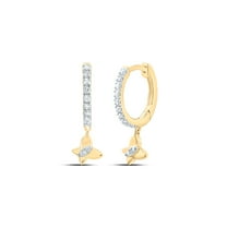 10K Yellow Gold Real Diamond Women's Butterfly Dangle Round Hoop Earring 1/10 CT