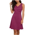 thumbnail image 2 of Xuniizn Robes d'Été pour Femmes Grande Taille à Col en V Robe Mini Décontractée Confortable Couleur Unie Sans Manches Robe Trapèze, P-4TG, 2 of 6