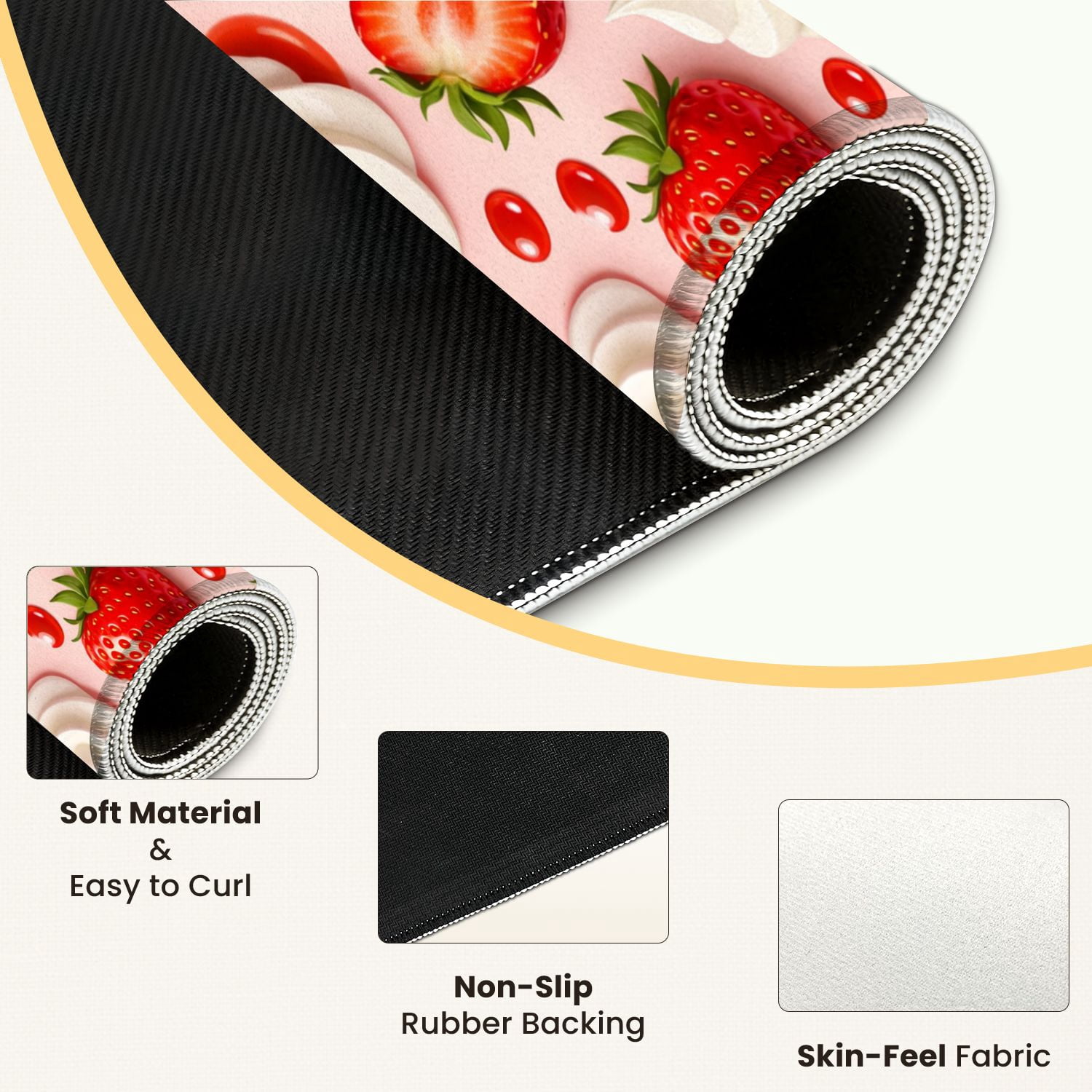 Mahjong Mat 31.5" x 31.5" Seamless Fresh Red Strawberries Whipped Cream Anti-Slip and Noise Reduction Symmetry Design Mahjong Tiles Table Cover for Dominoes Poker Card Board and Tile Games
