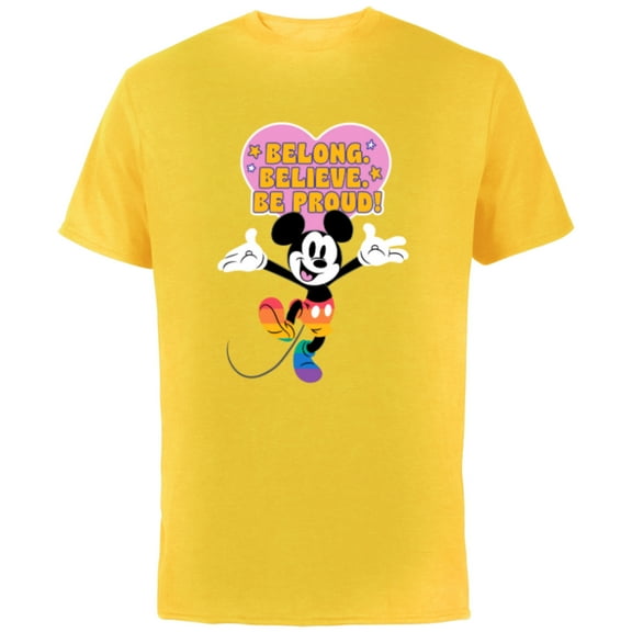 Disney Mickey Mouse Pride Rainbow Belong Believe Be Proud! - Short Sleeve Cotton T-Shirt for Adults - Customized-Navy