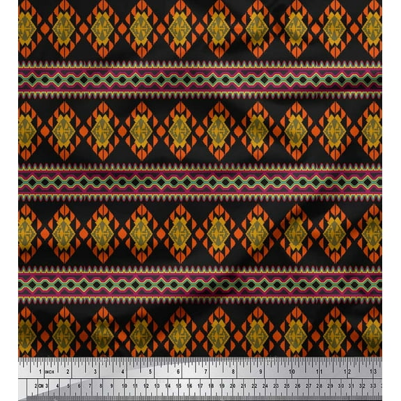 Soimoi Black Cotton Duck Fabric Aztec Geometric Print Fabric by the Yard 42 Inch Wide