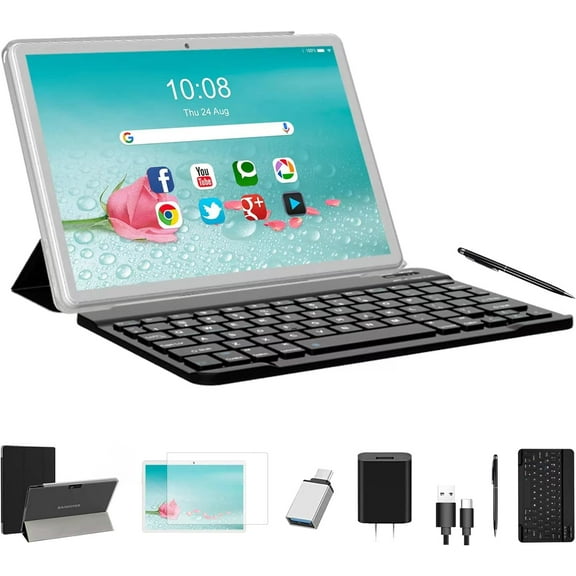 Android 11 Tablets, 2 in 1 Tablet 10.1 inch Tablet PC with Keyboard, Octa-Core, 64GB Storage, 4GB RAM, Stylus, Case, 13MP Camera, WiFi, Bluetooth, GPS (White)