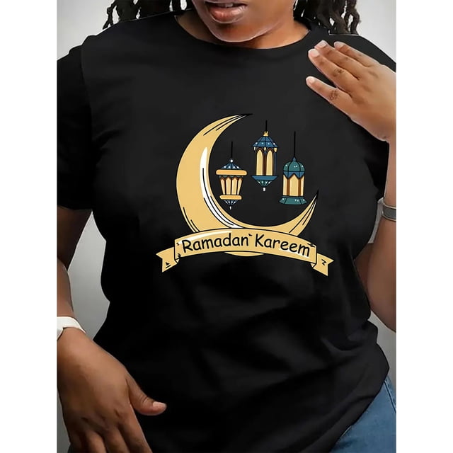 Camiseta informal con estampado de luna y luz de calle para mujer: cómoda camiseta de manga corta con cuello redondo, perfecta para el verano y el tiempo libre.