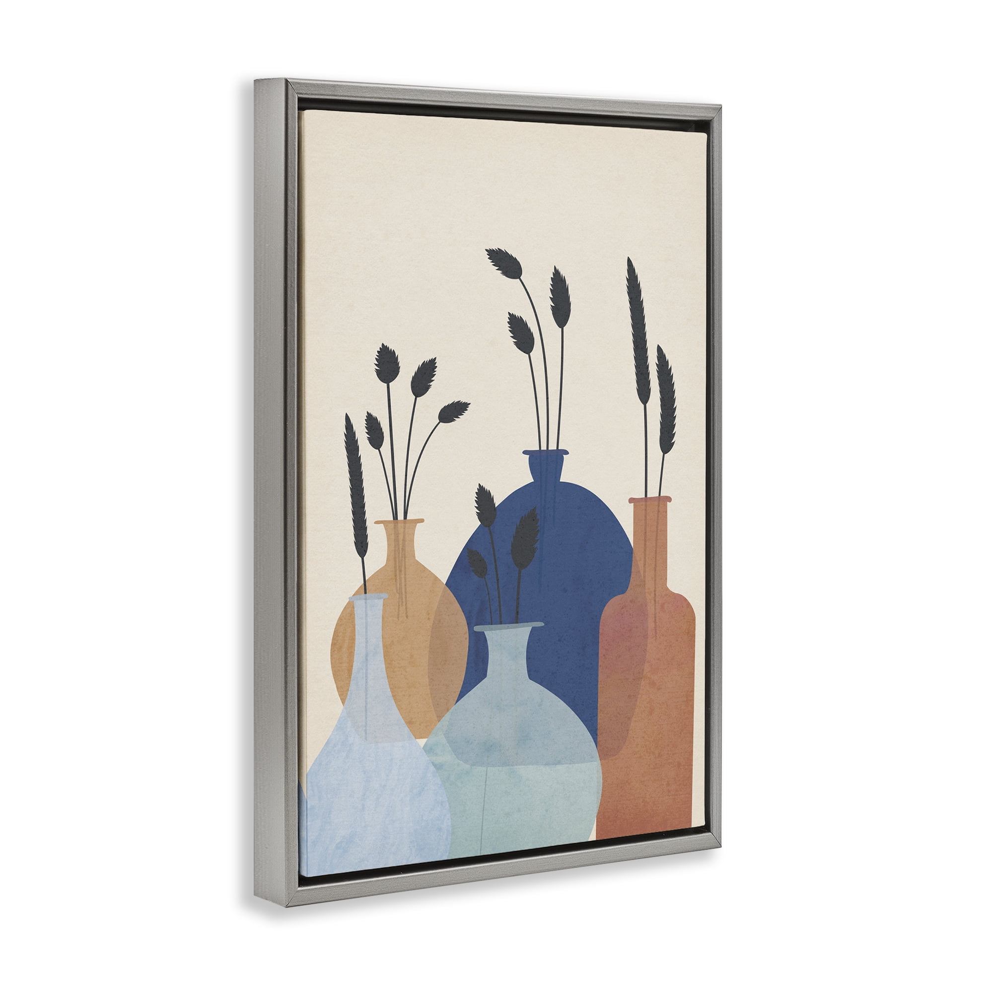 Stupell Industries Plant Sprigs Vases Plants & Flowers Painting Gray Floater Framed Canvas Art Print Wall Art, 21 x 31