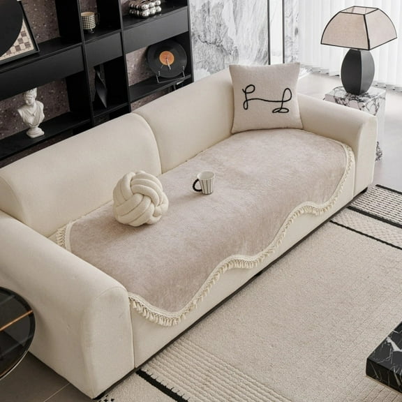 1pc Thick Classic Twill Chenille Non-Slip Sofa Cover Unique Curved Shaped with Tassels Heavy Sofa Towel Decoration Washable