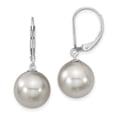 thumbnail image 1 of 925 Sterling Silver 12 13mm Grey Simulated Shell Pearl Leverback Drop Dangle Earrings Natural Stone, 1 of 6