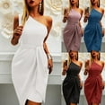 thumbnail image 3 of 2024 Summer New Solid Color Sleeveless Oblique Shoulder Irregular Lace-up Party Dress Dress, 3 of 6