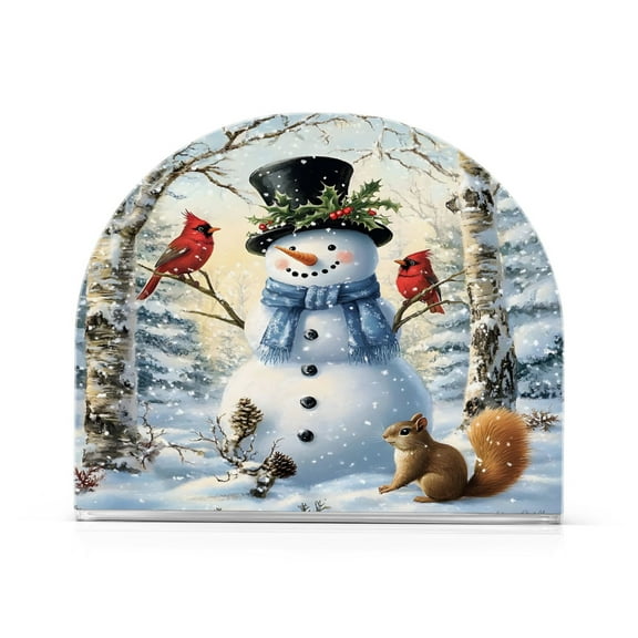 Ryvnso Christmas Snowman with Cardinal Acrylic Napkin Holder Table Kitchen Paper Tissue Organization