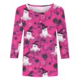 thumbnail image 4 of Women's Halloween Tee 3/4 Sleeve Crew Neck Ghost Pumpkin Graphic Shirts Plus Size Casual Cute Pullover Tops Loose Fit (4XL, Hot Pink), 4 of 4