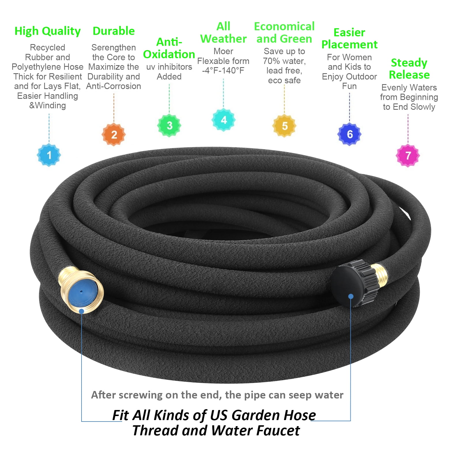 STYDDI Soaker Hose, 1/2" x 50ft Round Soaker Garden Hose, Heavy Duty Water Seeper Hose Great for Garden Vegetable Beds, Lawn and Plants