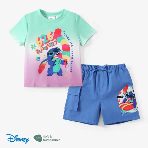 Disney Stitch Boys Graphic Tee Shorts Cotton Shorts with Pocket Short Sleeves T-Shirts Outfits Sets Sizes 2-6T