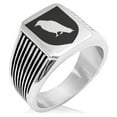 thumbnail image 1 of Stainless Steel Raven Bringer of Death Coat of Arms Shield Needle Stripe Pattern Biker Style Polished Ring, 1 of 1