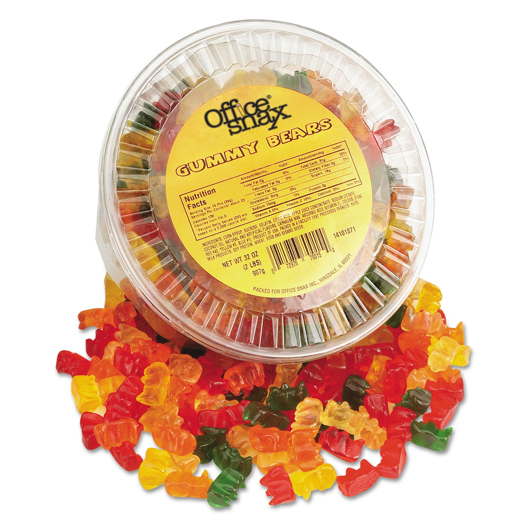 Office Snax Gummy Bears, Assorted Flavors, 2 lb Tub by OFFICE SNAX, INC.