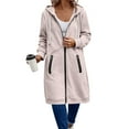 thumbnail image 5 of YueHuiYing Women's Solid Color Pocket Zipper Long Sleeved Drawstring Hooded Casual Fashionable Trench Coat, 5 of 6