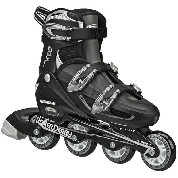 Roller Derby V-Tech 500 Patins en Ligne avec Taille Ajustable pour Enfants, Ados et Adultes, Grand (6-9), Noir