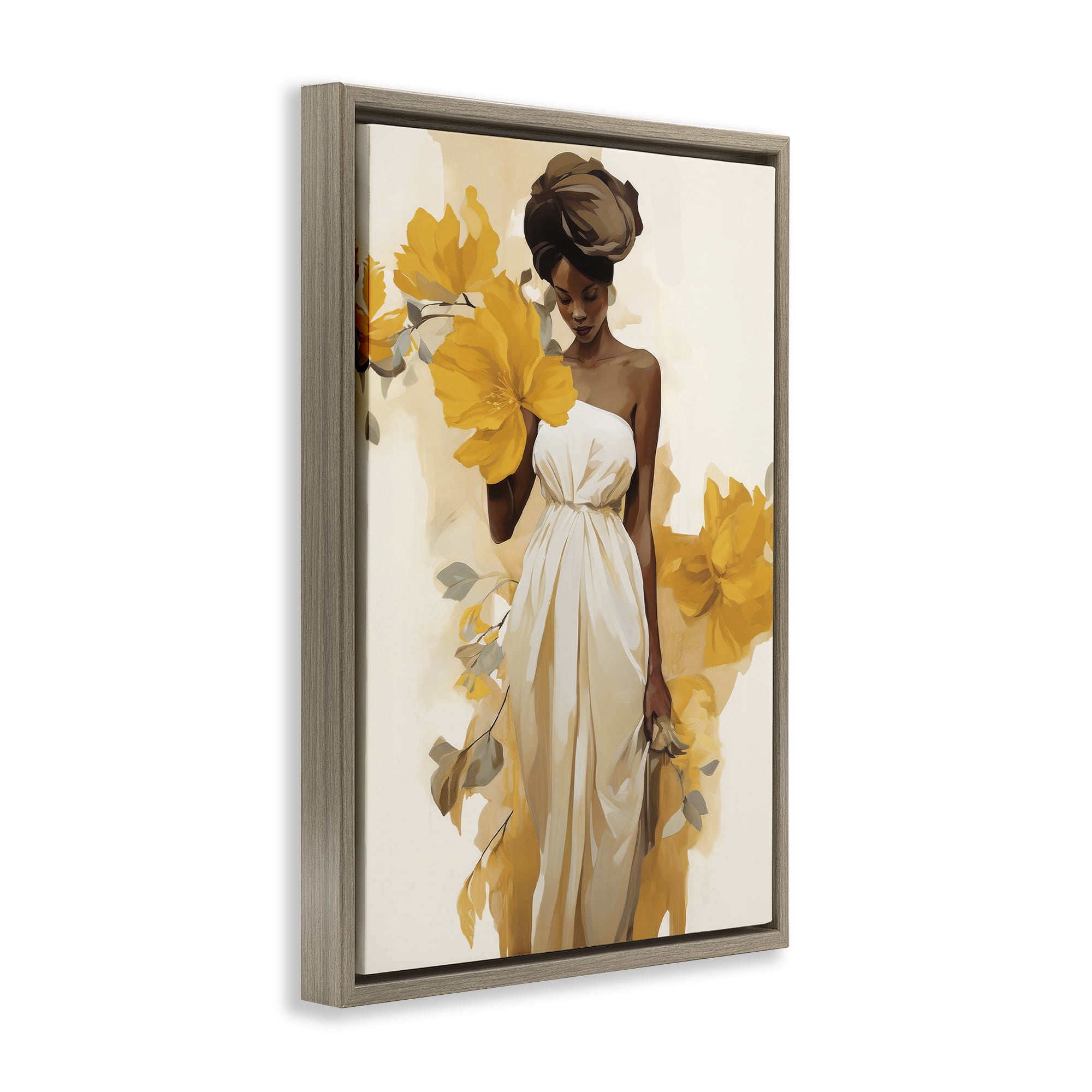 Stupell Industries Elegant Floral Woman People Painting Brown Floater Framed Canvas Art Print Wall Art, 17 x 25